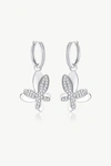 Classicharms Women's Silver Pavé Diamond Butterfly Dangle Drop Hoop Earrings In Silver