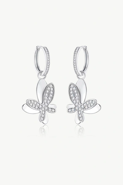 Classicharms Silver Pavé Diamond Butterfly Dangle Drop Hoop Earrings