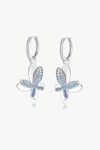 Classicharms Women's Silver Pavé Diamond Butterfly Dangle Drop Hoop Earrings In Silver