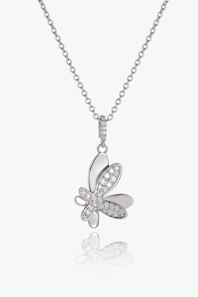 Classicharms Silver Pavé Diamond Butterfly Pendant Necklace In Blue