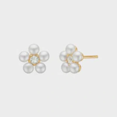 Carre Carré Gold Plated Ear Studswith Prasiolite And Pearl