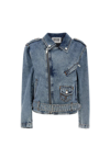 Moschino Women's Mini Biker Jacket With Front Zipper Closure In Blue
