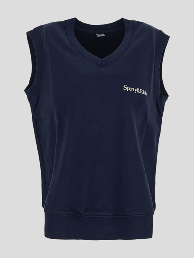 Sporty And Rich Navy Serif Vest In Blue