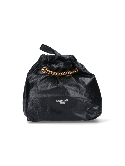 Balenciaga Crush M Crinkled-leather Drawstring Tote Bag In Black