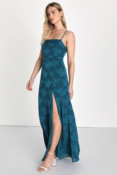 Lulus Lovely Affair Teal Blue Floral Burnout Sleeveless Maxi Dress