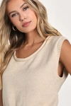 Lulus Minimal Aesthetic Beige Sleeveless Scoop Neck Sweater Top In Beige