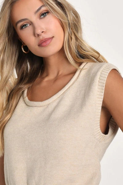 Lulus Minimal Aesthetic Beige Sleeveless Scoop Neck Sweater Top
