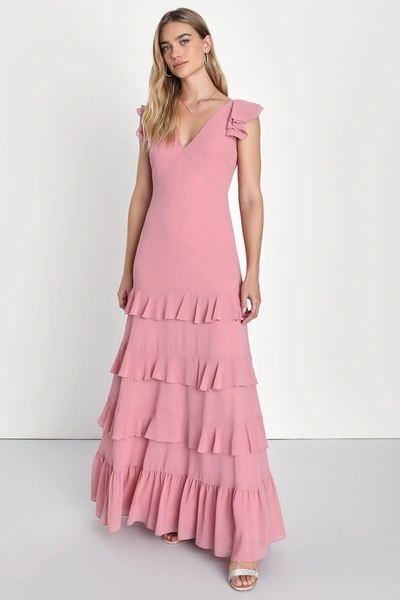 Lulus Exquisite Charm Dusty Rose Backless Ruffled Tiered Maxi Dress