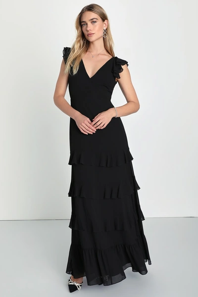 Lulus Exquisite Charm Black Backless Ruffled Tiered Maxi Dress