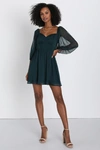 Lulus Vivacious Arrival Emerald Chiffon Balloon Sleeve Mini Dress In Green
