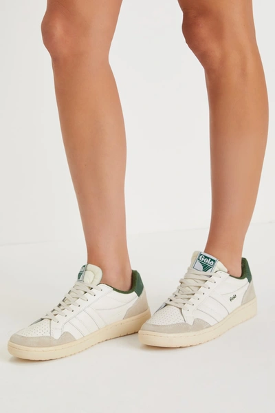 Gola Eagle Off White And Evergreen Color Block Suede Leather Sneakers