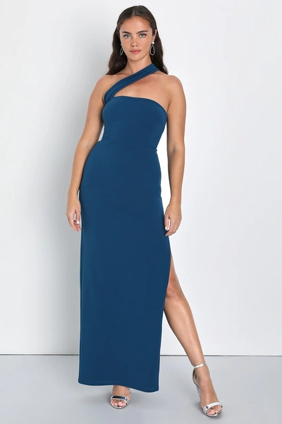 Lulus Hold Your Attention Teal Blue One-shoulder Sleeveless Maxi Dress