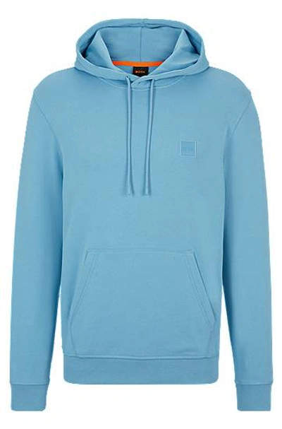 Hugo Boss Cotton-terry Hoodie With Logo Patch In Blue