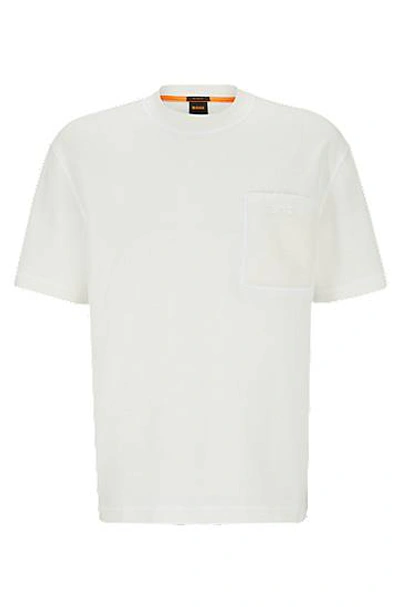 Hugo Boss Oversized-fit Interlock-cotton T-shirt With Teddy Pocket In White