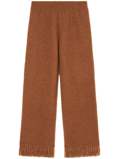 Alanui Fringe-detail Knit Trousers In Brown