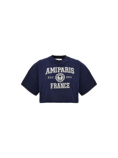 Ami Alexandre Mattiussi Cropped-t-shirt Mit Logo In Navy Blue