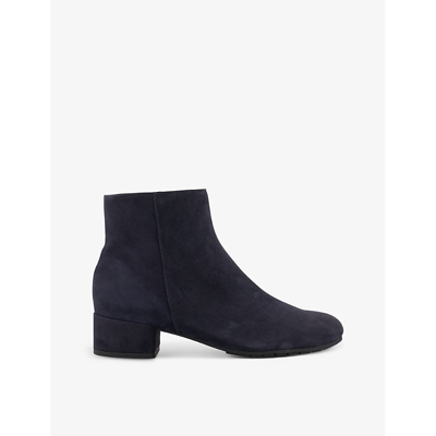 Dune Womens Navy-suede Pippie Heeled Suede Ankle Boots