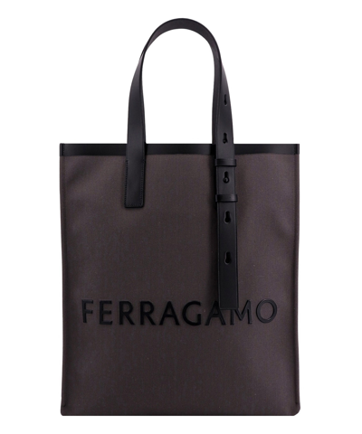 Ferragamo Salvatore  Logo Printed Tote Bag In Grey
