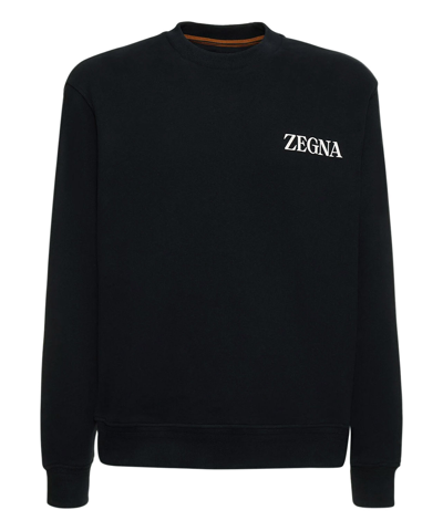 Zegna Logo-print Cotton Sweatshirt In Negro