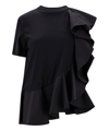Alexander Mcqueen Mixed Media Ruffle Detail Cotton Top In Black