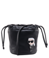 Karl Lagerfeld Iconic Patch Leather Bucket Bag In Black