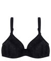 Versace Allover Logo Mesh Stretched Triangle Bra In Black