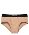 Tom Ford Stretch-cotton Logo Briefs In Beige