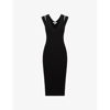 Reiss Kara - Black Knitted Double Strap Midi Dress, S