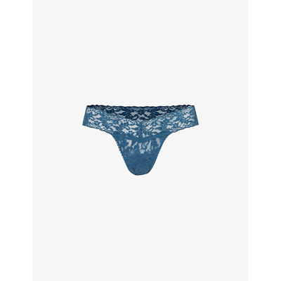 Hanky Panky Womens Deep Water Signature Low-rise Stretch-lace Thong In Deep Water