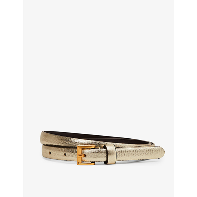 Reiss Mini - Gold Molly Mini Leather Metallic Thin Belt, L