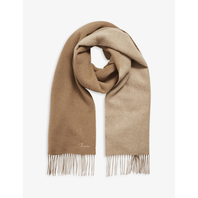Reiss Womens Camel Picton Logo-embroidered Wool-cashmere Blend Scarf