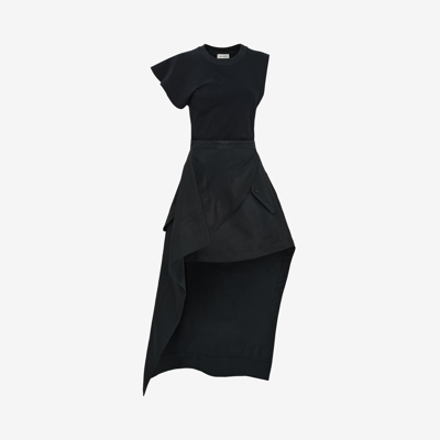 Alexander Mcqueen Hybrid Asymmetric Dress In Black