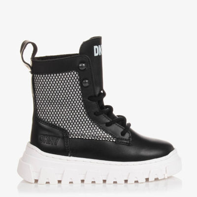 Dkny Teen Girls Black & Silver Leather Boots