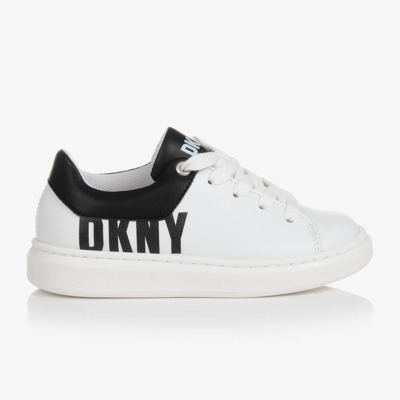 Dkny Teen White & Black Leather Trainers