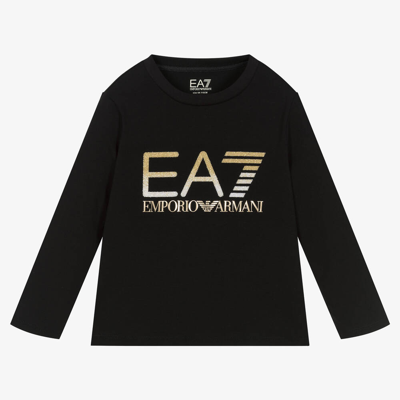 Ea7 Kids'  Emporio Armani Girls Black Cotton Glittery  Top
