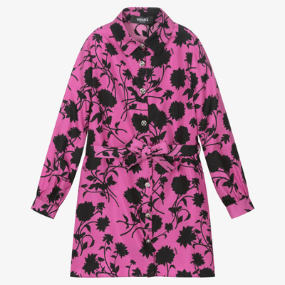 Versace Kids' Floral-print Silk Midi Dress In Pink