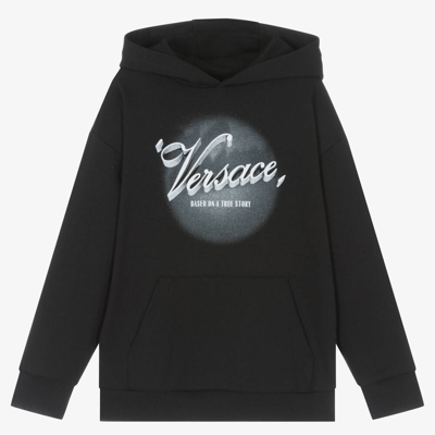 Versace Kids' Logo-print Cotton Hoodie In Black