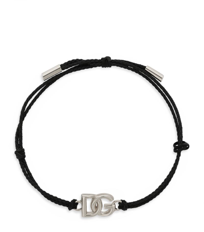 Dolce & Gabbana Cord Bracelet With Large Logo In Black_silver