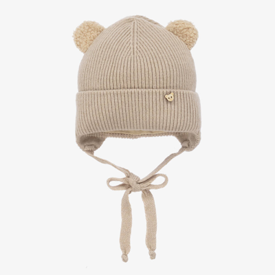 Jamiks Beige Ribbed Teddy Bear Ears Baby Hat