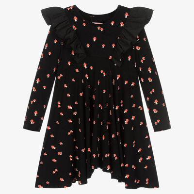 Wauw Capow By Bangbang Kids' Maya Mushroom Stretch Organic-cotton Dress In Black