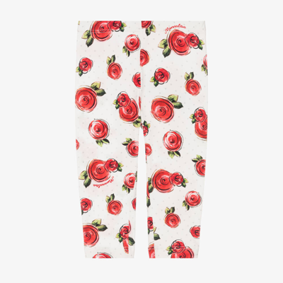 Monnalisa Babies' Rose-print Leggings In Ivory