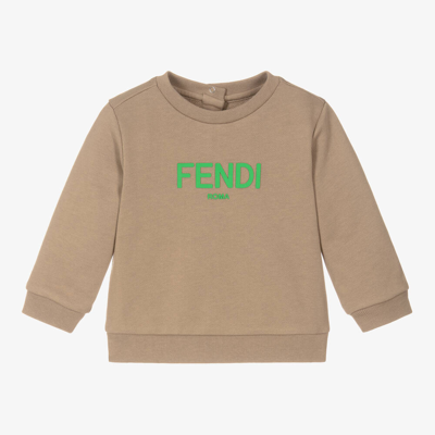 Fendi Brown Sweatshirt For Baby Boy With Logo In Beige