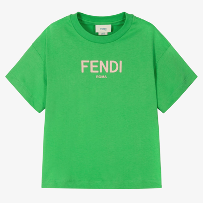 Fendi Kids' Boys Green & Off-white Cotton T-shirt