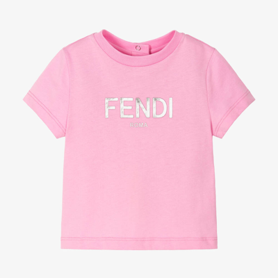 Fendi Pink T-shirt For Baby Girl With Logo