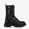 KARL LAGERFELD KARL LAGERFELD KIDS GIRLS BLACK LEATHER LACE-UP BOOTS