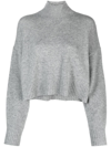 Theory Funnel-neck Cropped Cashmere Jumper In Gray