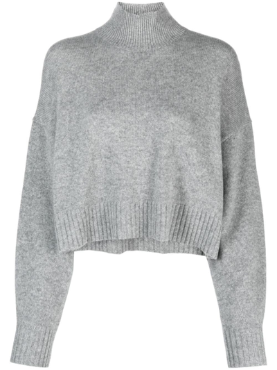 Theory Funnel-neck Cropped Cashmere Jumper In Gray