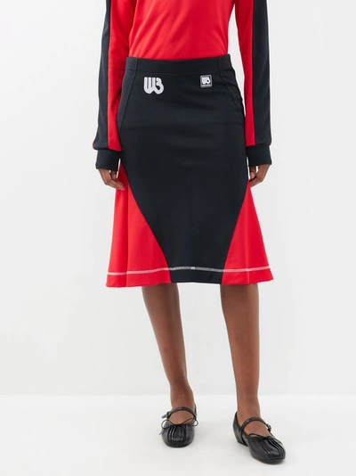 Wales Bonner Quest Jersey Midi Skirt In Black Red