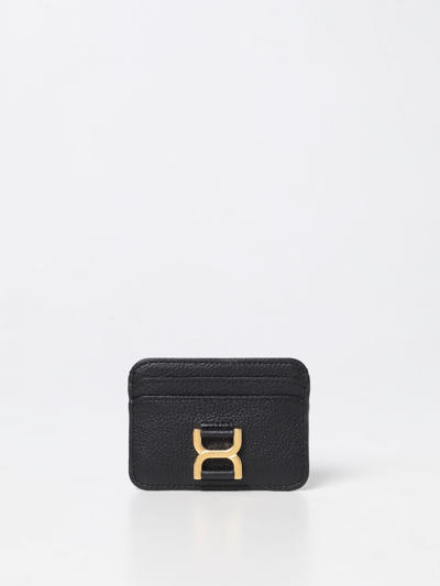 Chloé Marcie Credit Card Holder In Grained Leather In Black