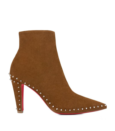 Christian Louboutin Suede Studded Ankle Boots In Beige